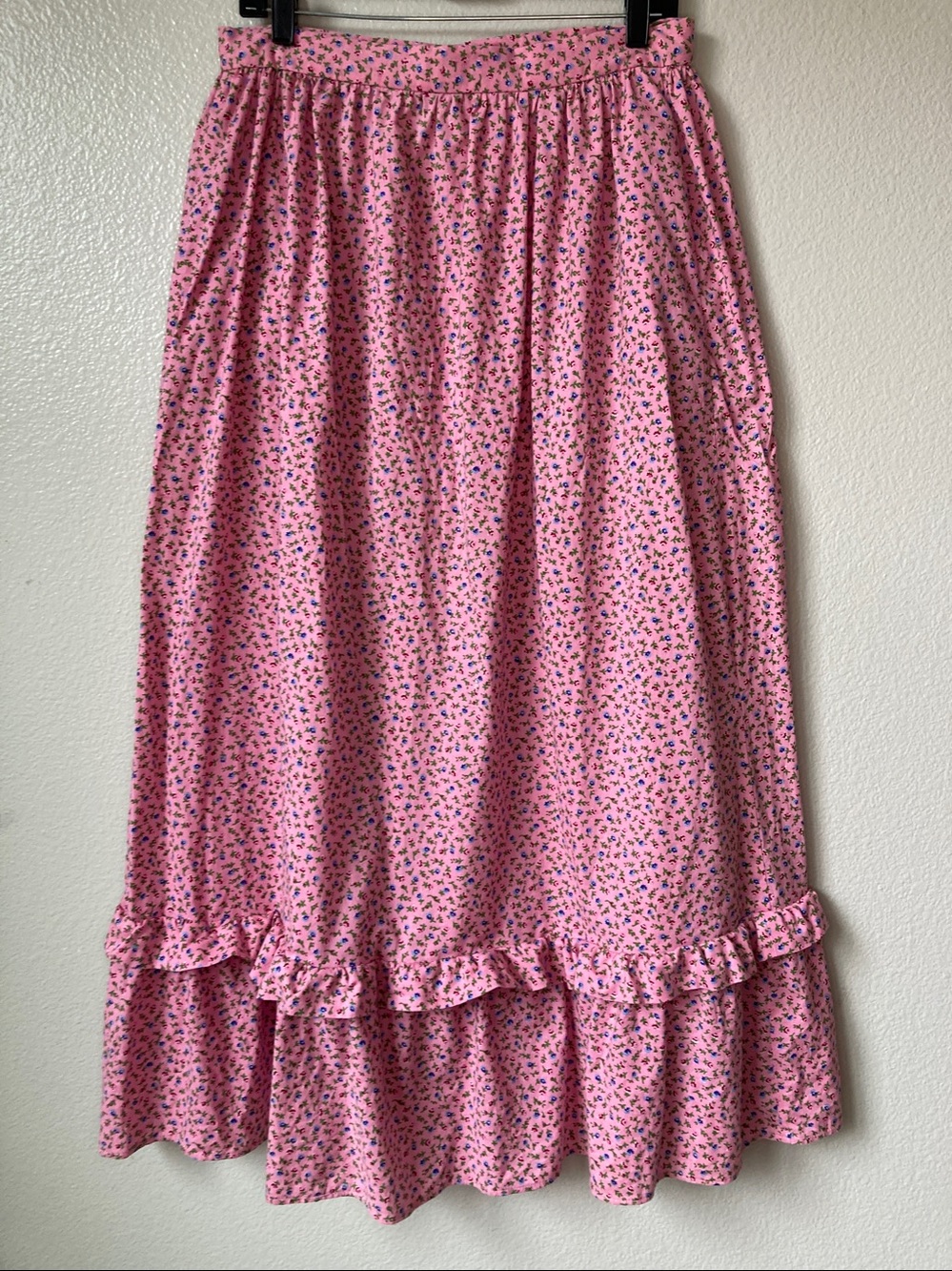 Cottagecore Prairie Vintage Vibes Floral Handmade Ruffle Maxi Skirt pockets sz M